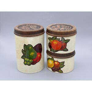 Vintage Cheinco Metal Canister Set With Fruit Harvest Retro Kitchen Storage Tins